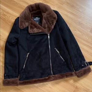 Hollister Women's Black and Brown Teddy Jacket XS